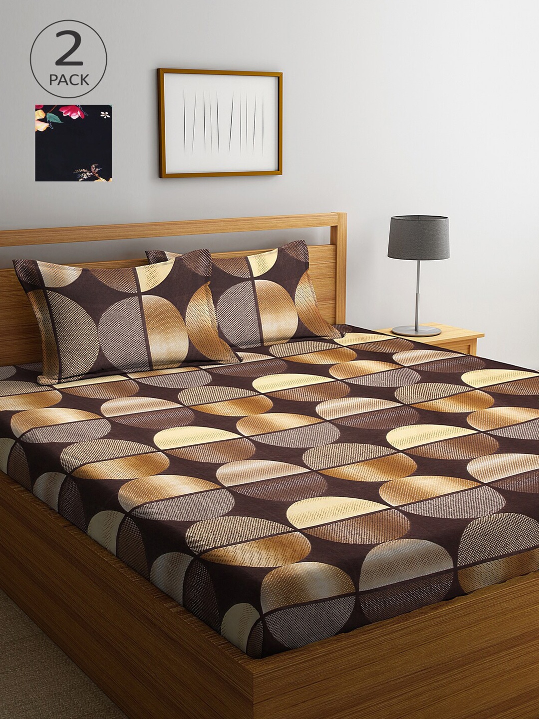 

Arrabi Brown & Black Printed 300 TC 2 King Bedsheets with 4 Pillow Covers