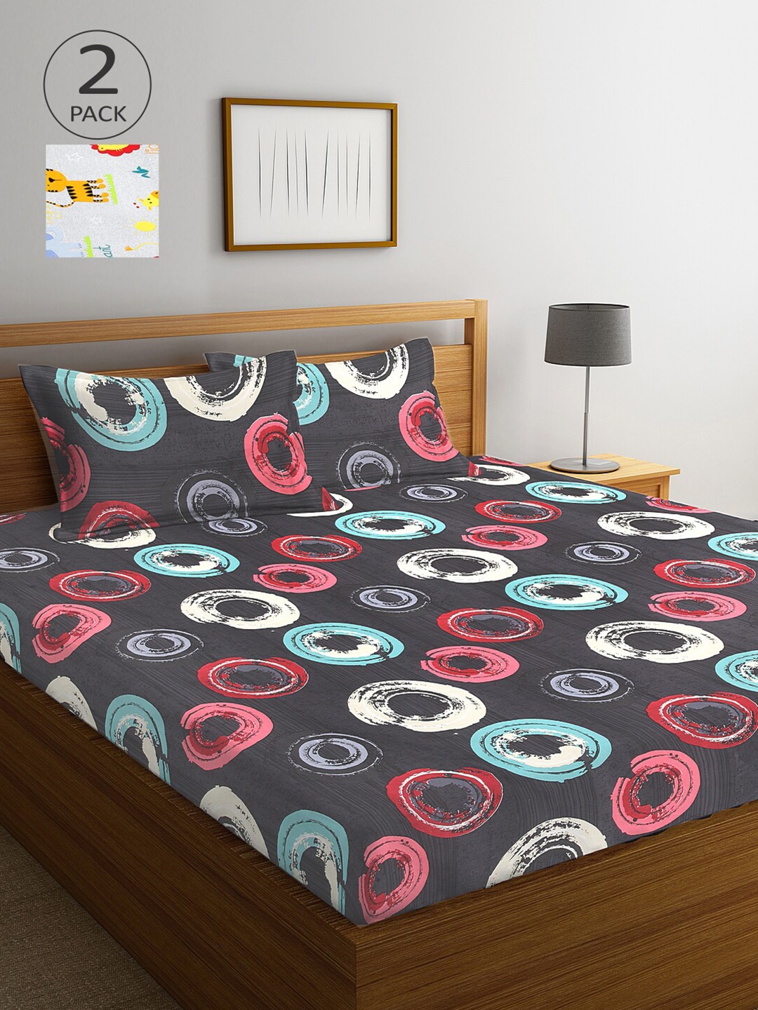 

Arrabi Set of 2 300 TC Multi Printed Cotton Double Bedsheet with Pillow Covers