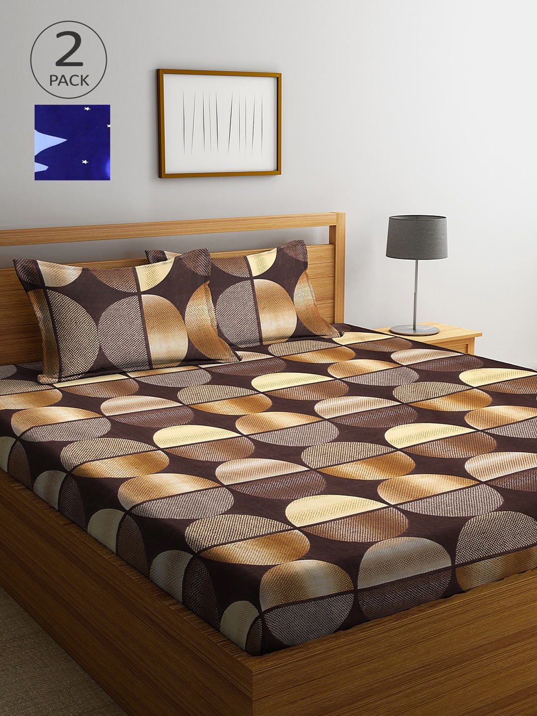 

Arrabi Brown & Blue Printed 300 TC 2 King Bedsheet with 4 Pillow Covers