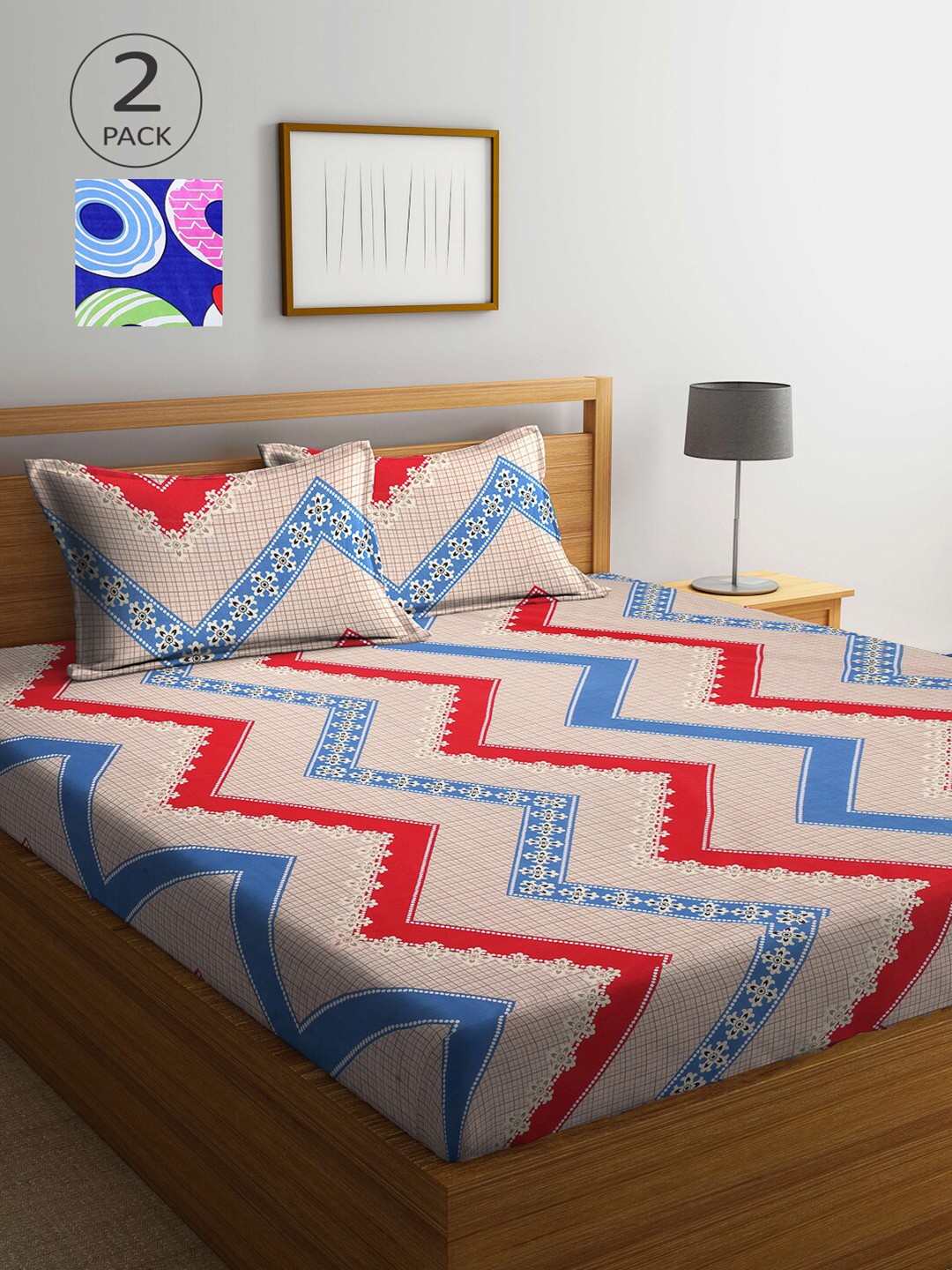 

Arrabi Beige & Red Ethnic Motifs 300 TC 2 King Bedsheet with 4 Pillow Covers