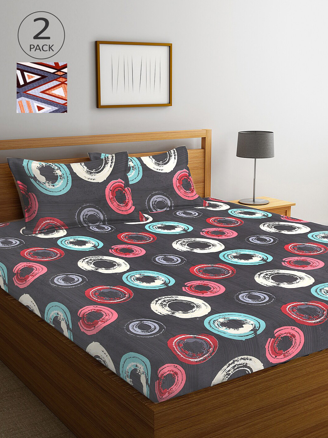 

Arrabi Multicoloured Printed 300 TC 2 King Bedsheet with 4 Pillow Covers, Multi