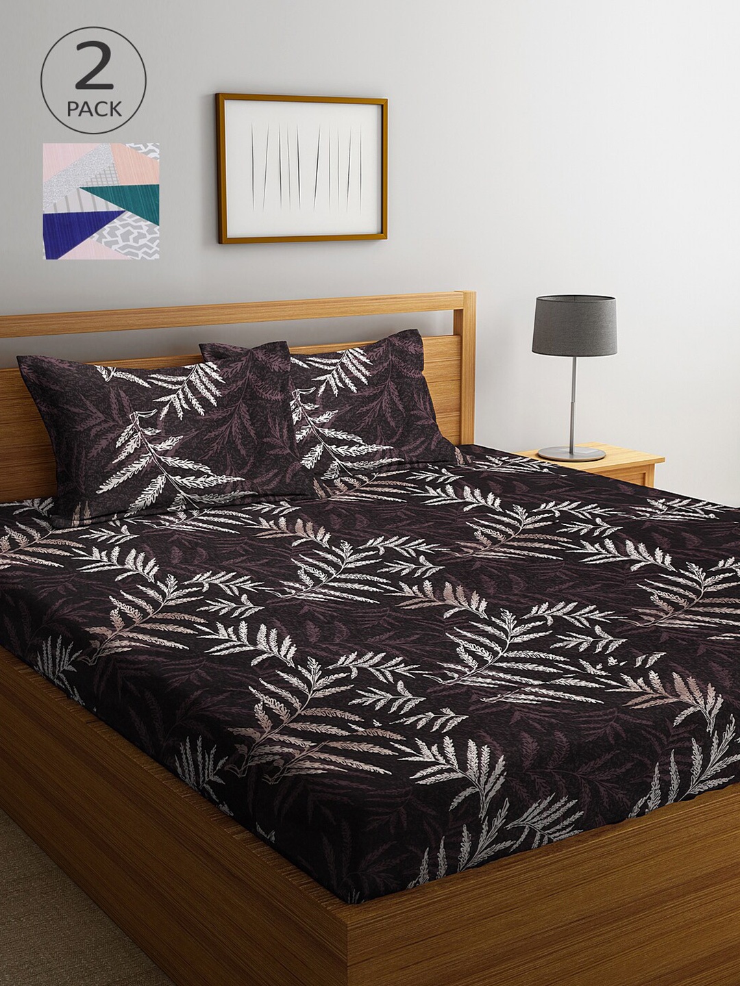 

Arrabi Set of 2 300 TC Multi Printed Cotton Double Bedsheet with Pillow Covers