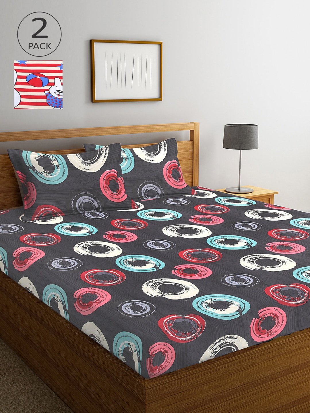 

Arrabi Pack of 2 Printed 300 TC 2 King Bedsheet with 4 Pillow Covers, Multi