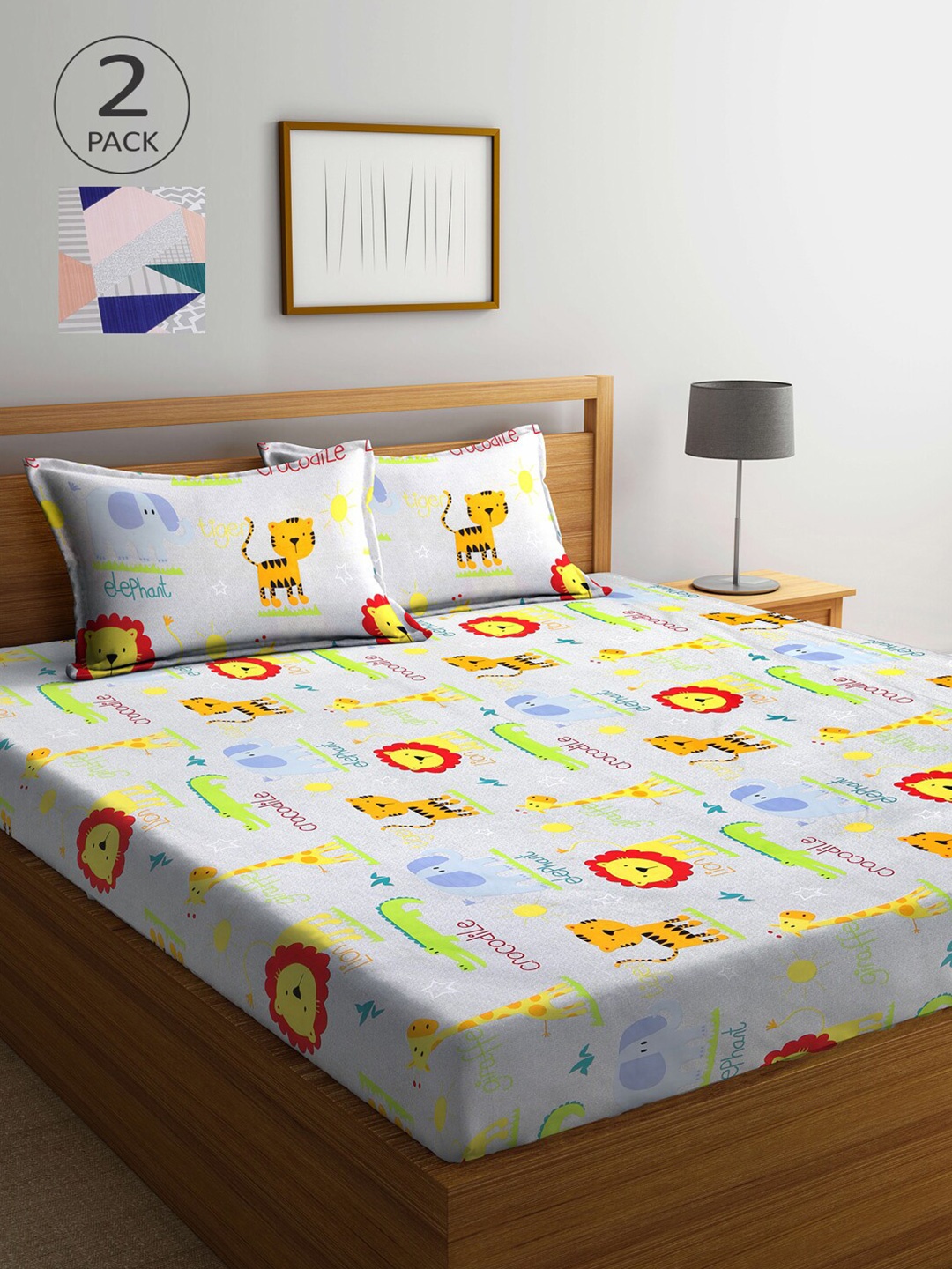 

Arrabi Pack of 2 Printed 300 TC King Bedsheet with 4 Pillow Covers, Blue