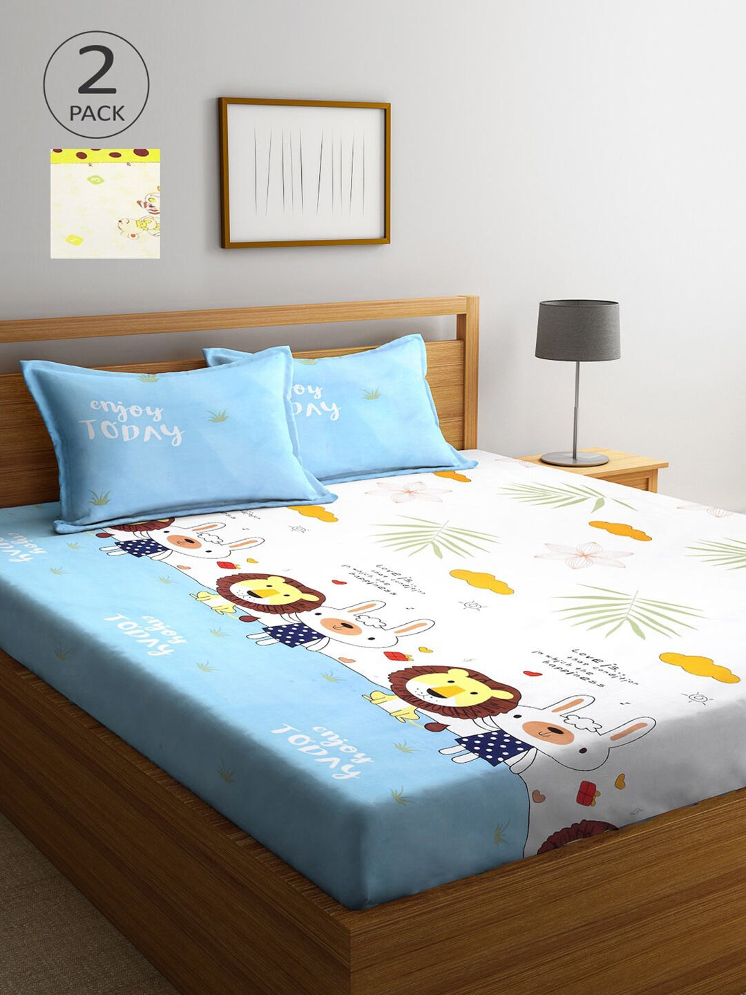 

Arrabi Multicoloured Printed 300 TC 2 King Bedsheet with 4 Pillow Covers, Multi