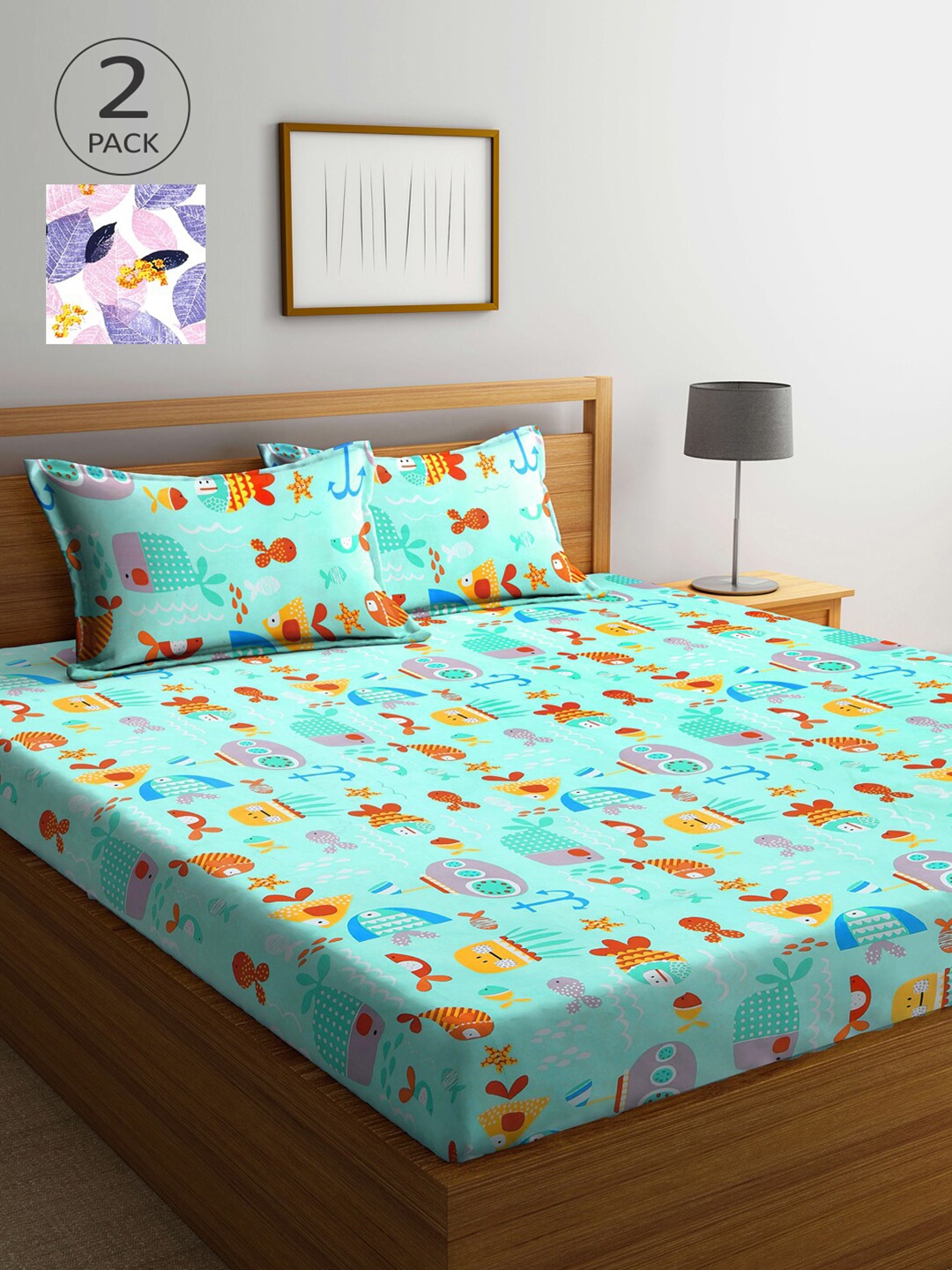 

Arrabi Set of 2 300 TC Multi Printed Cotton Double Bedsheet with Pillow Covers