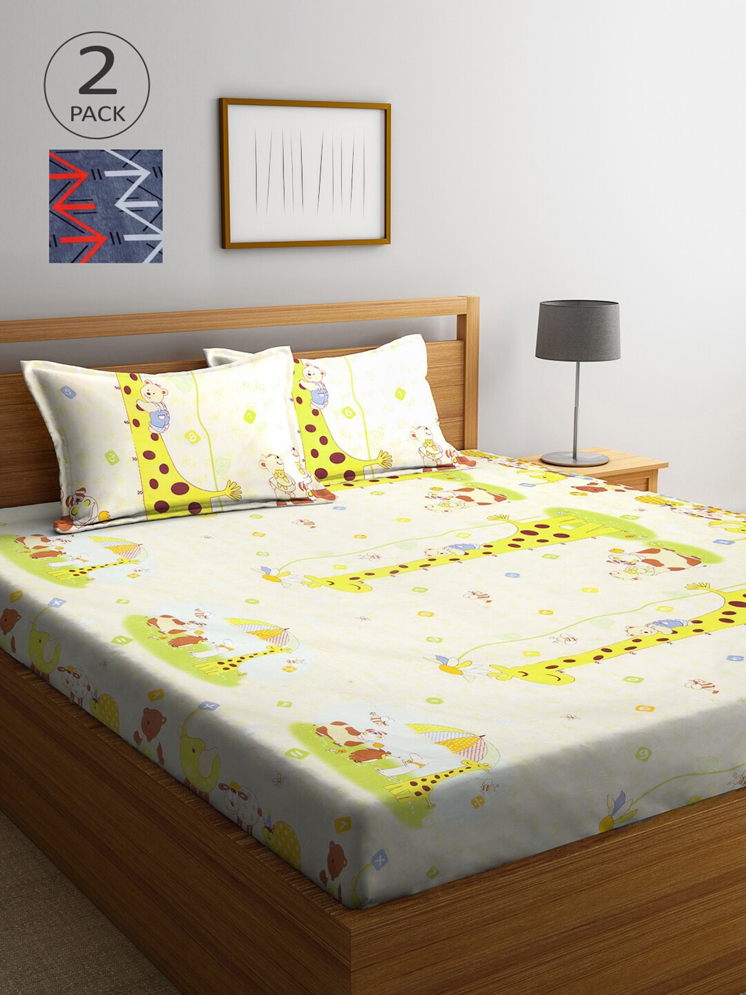 

Arrabi Pack of 2 Printed 300 TC 2 King Bedsheet with 4 Pillow Covers, Multi