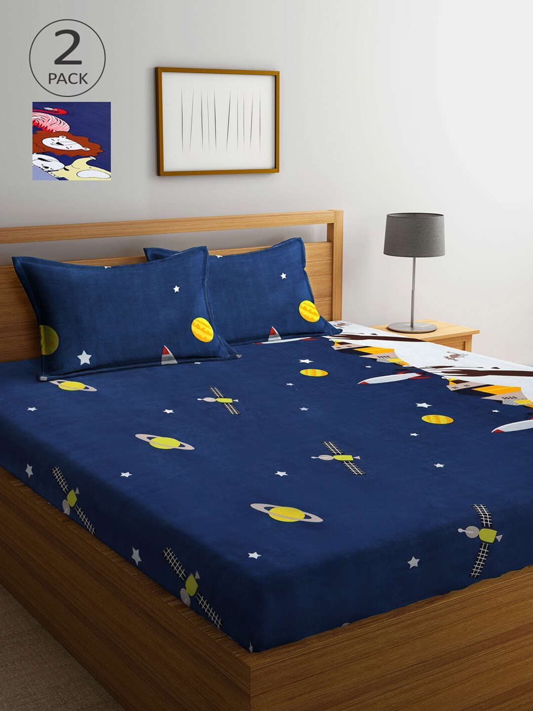 

Arrabi Blue & Brown Printed 300 TC 2 King Bedsheet with 4 Pillow Covers