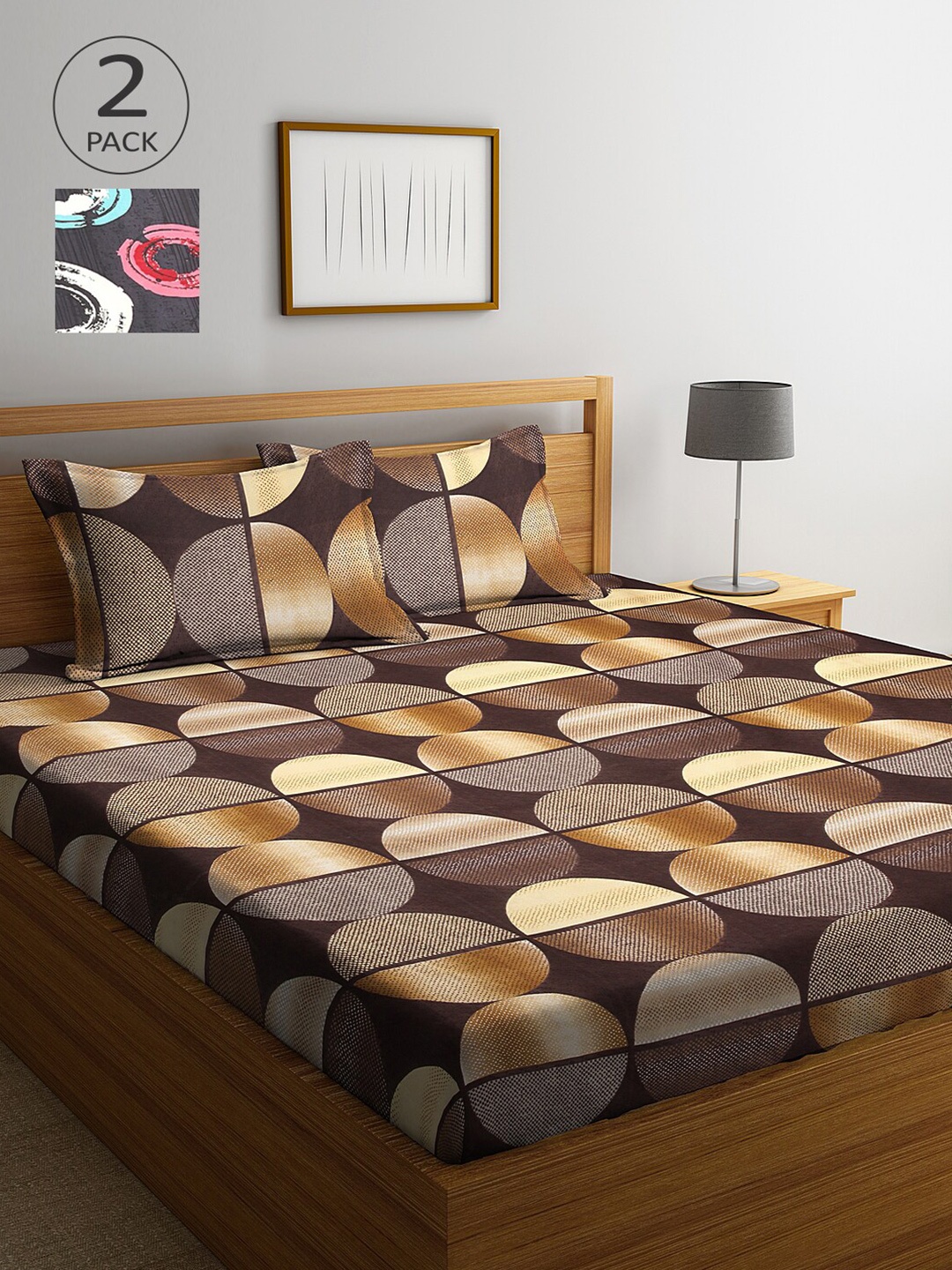 

Arrabi Brown & Beige Geometric 300 TC 2 King Bedsheets with 4 Pillow Covers