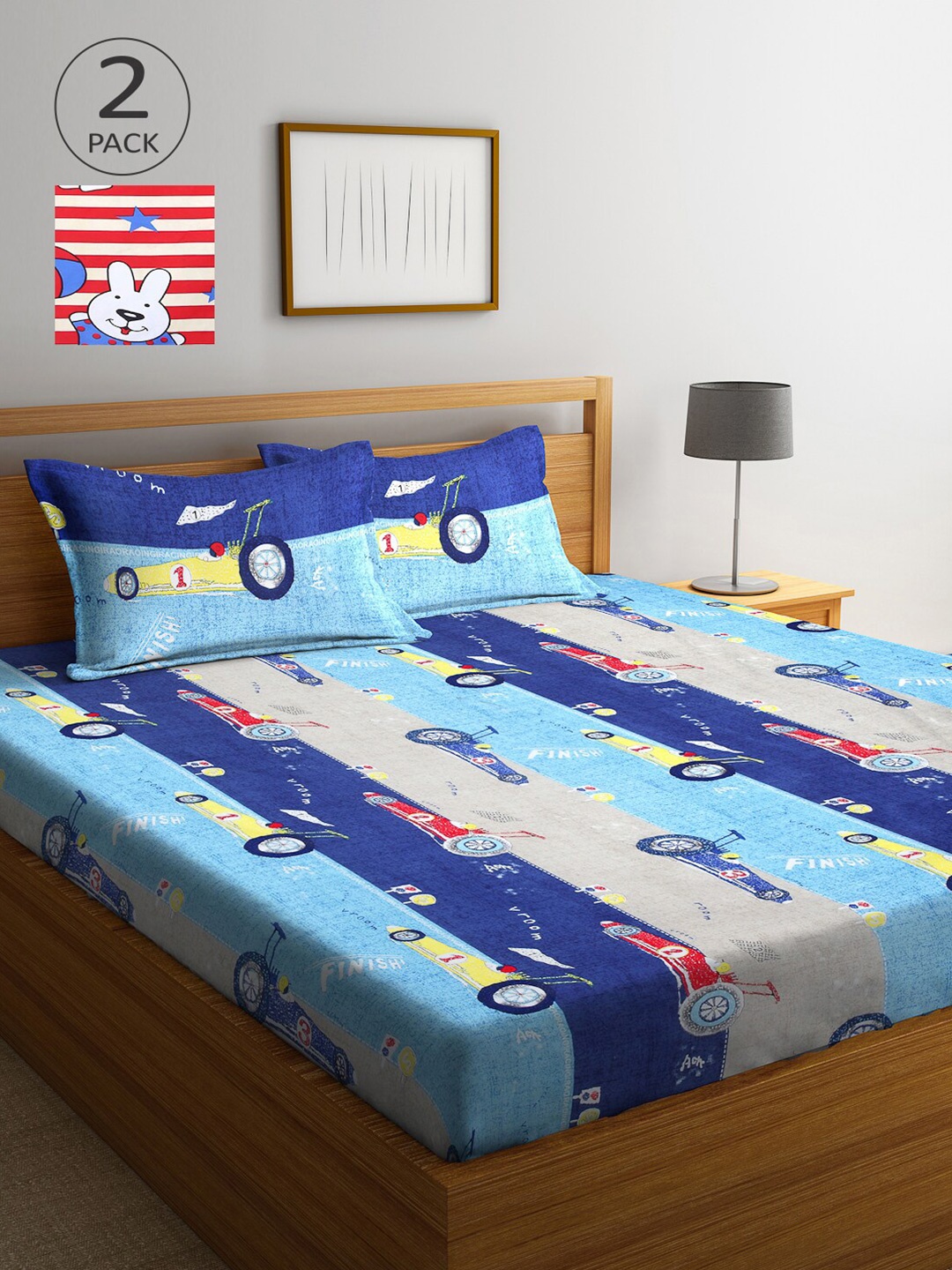

Arrabi Pack of 2 Printed 300 TC 2 King Bedsheet with 4 Pillow Covers, Multi