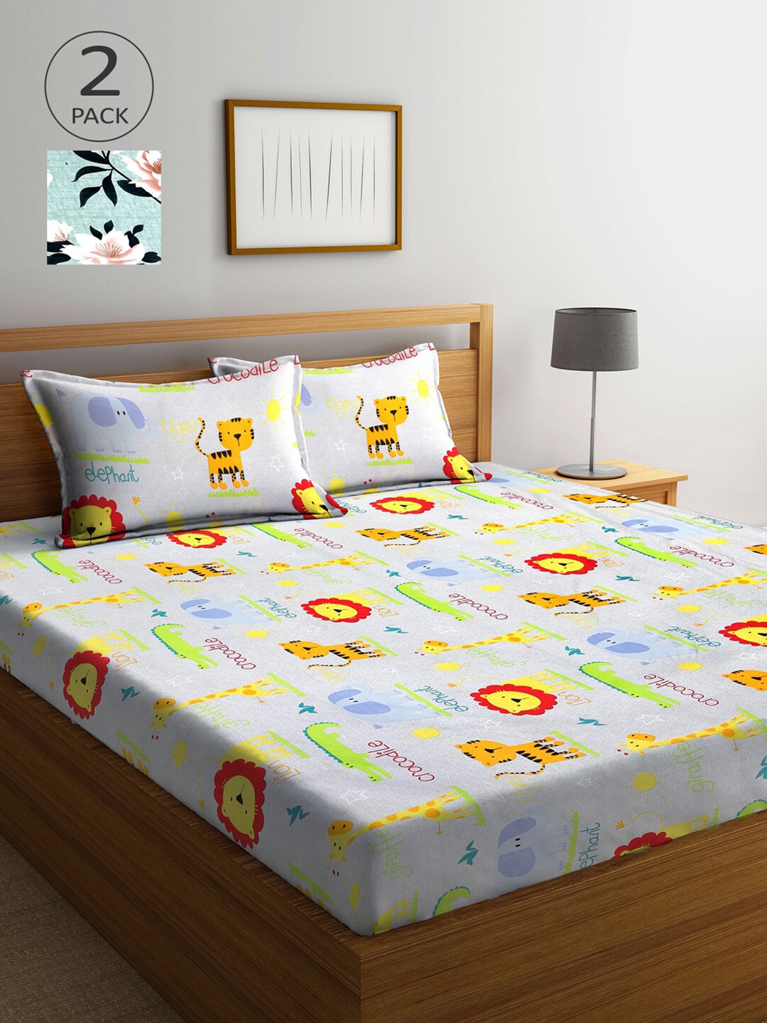 

Arrabi Pack of 2 Printed 300 TC 2 King Bedsheet with 4 Pillow Covers, Multi