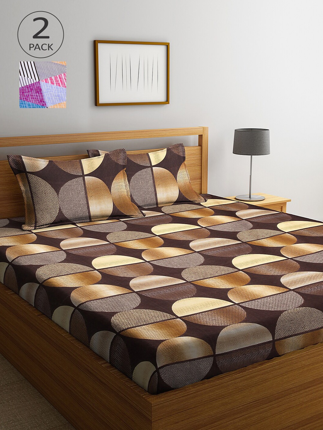 

Arrabi White & Brown Geometric 300 TC 2 King Bedsheet with 4 Pillow Covers