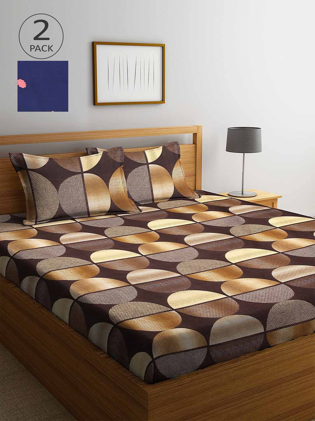 

Arrabi Pack of 2 Printed 300 TC King Bedsheet with 4 Pillow Covers, Brown