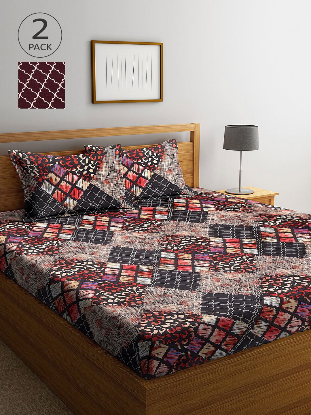 

Arrabi Brown & Beige Geometric 300 TC 2 King Bedsheet with 4 Pillow Covers