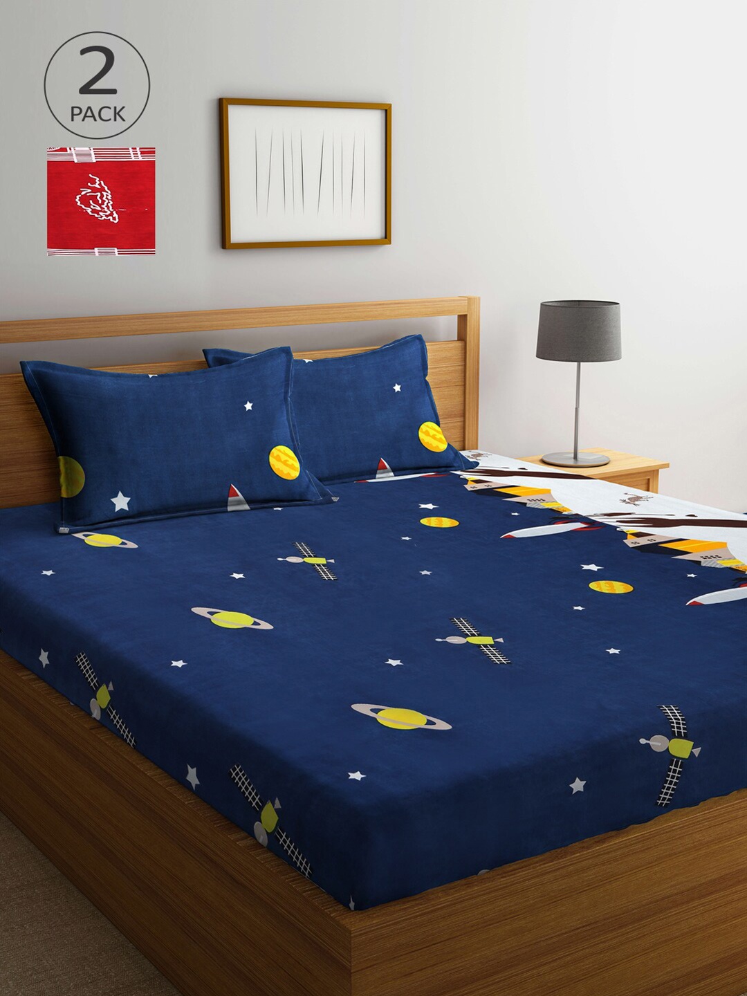 

Arrabi Set Of 2 300TC King Bedsheets with 4 Pillow Covers, Red