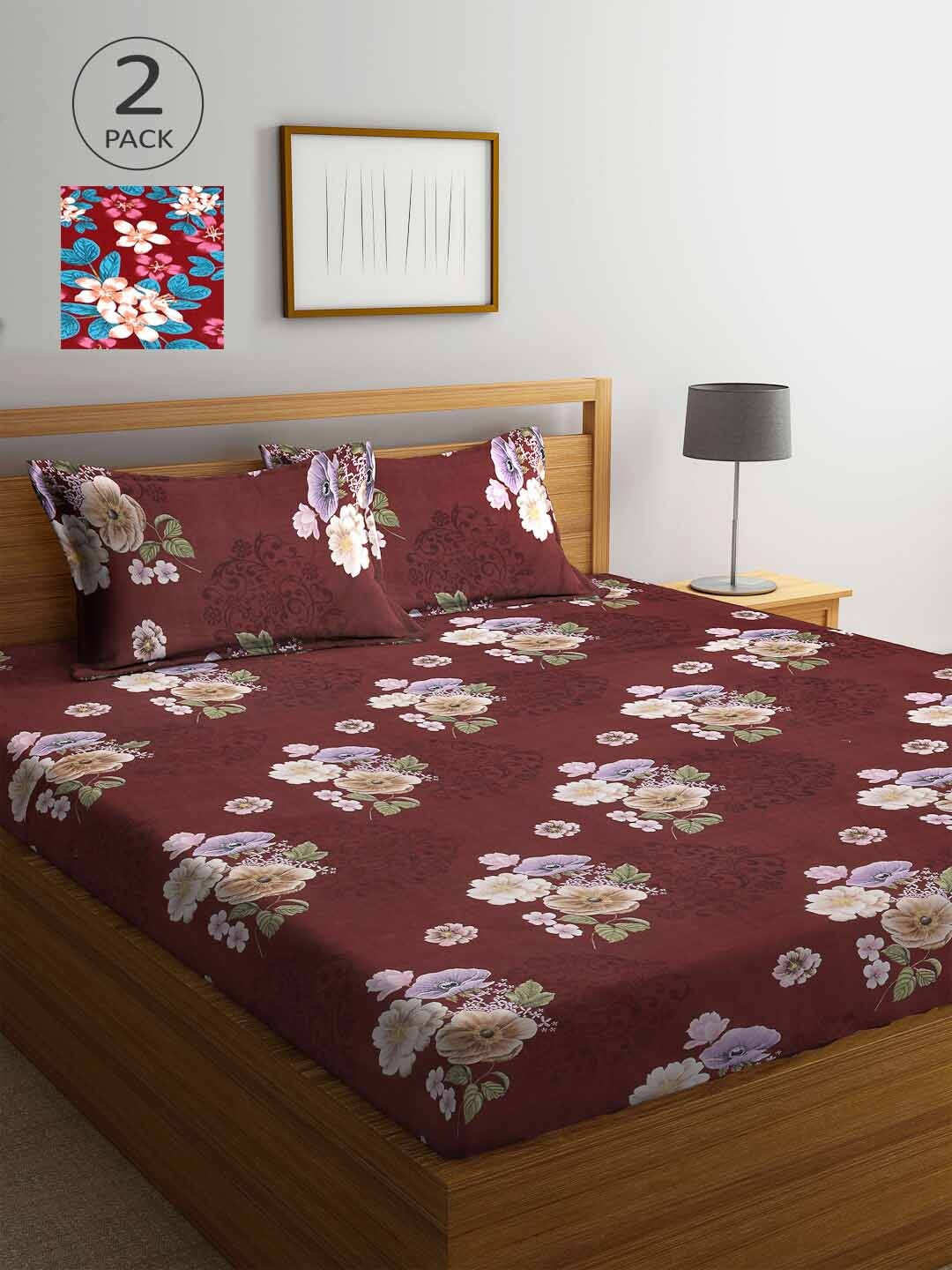 

Arrabi Maroon & Brown Floral 300 TC 2 King Bedsheet with 4 Pillow Covers