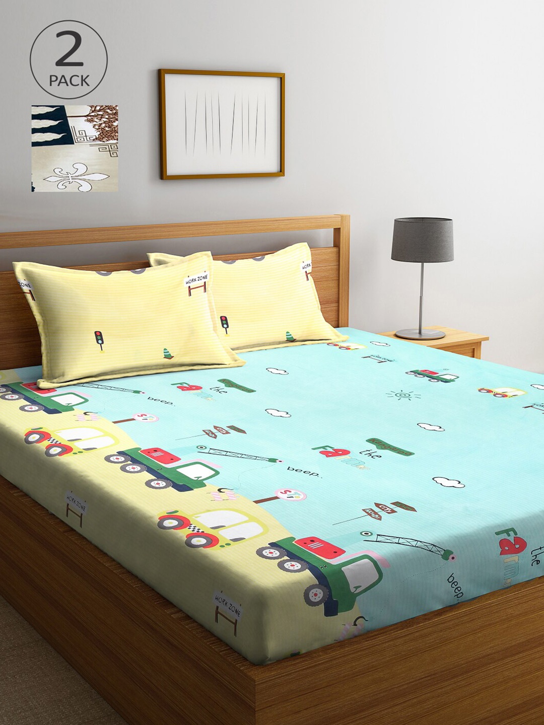 

Arrabi Set of 2 300 TC Multi Printed Cotton Double Bedsheet with Pillow Cover