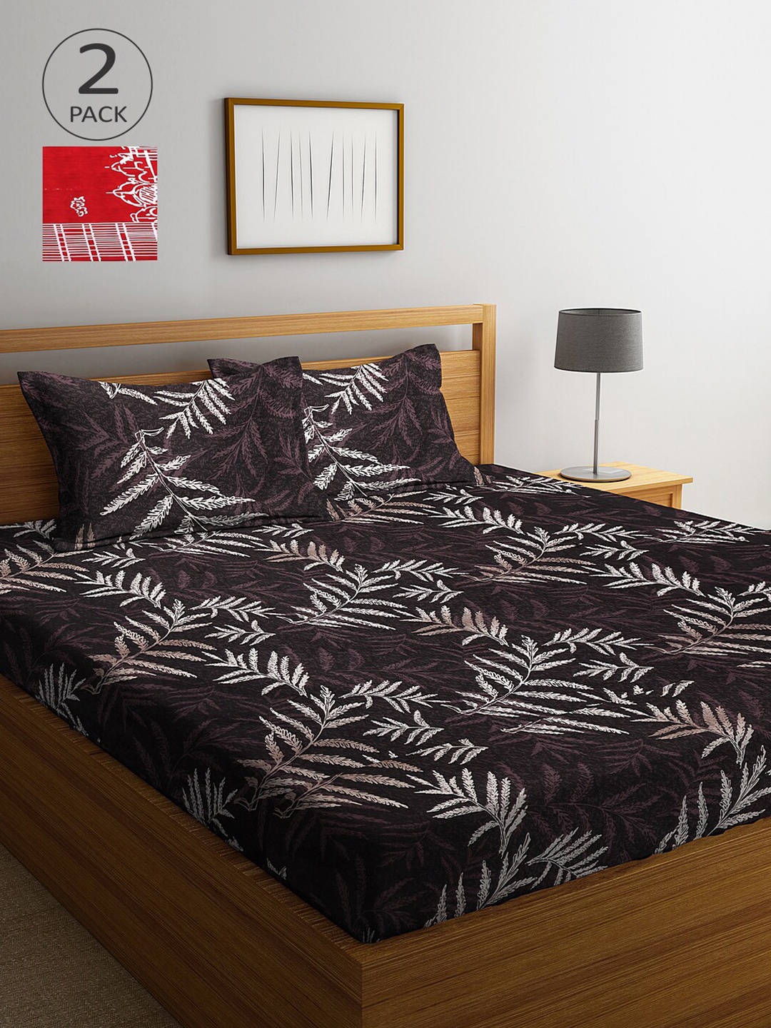 

Arrabi Red & Brown Floral 300 TC 2 King Bedsheets with 4 Pillow Covers