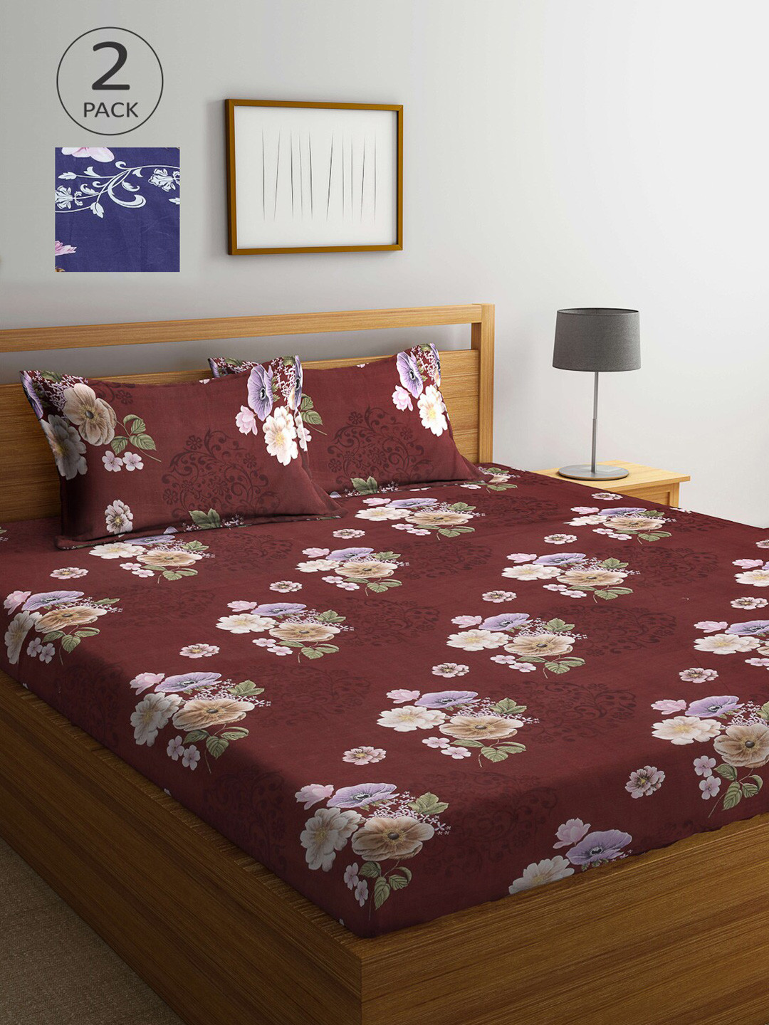 

Arrabi Set Of 2 300TC King Bedsheets with 4 Pillow Covers, Brown