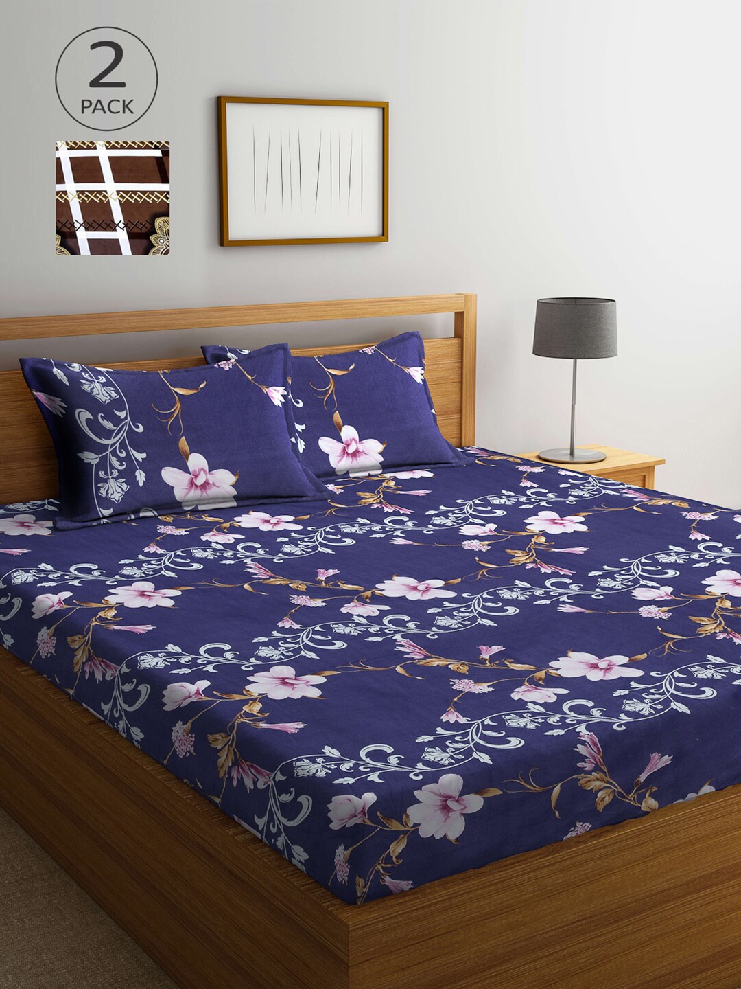 

Arrabi Pack of 2 Printed 300 TC 2 King Bedsheet with 4 Pillow Covers, Multi