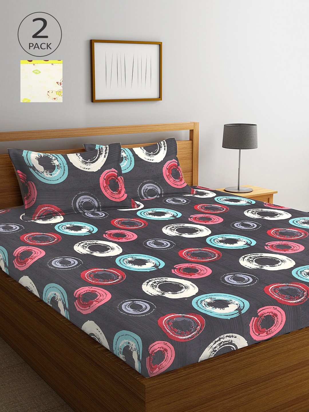 

Arrabi Multicoloured Printed 300 TC 2 King Bedsheet with 4 Pillow Covers, Multi