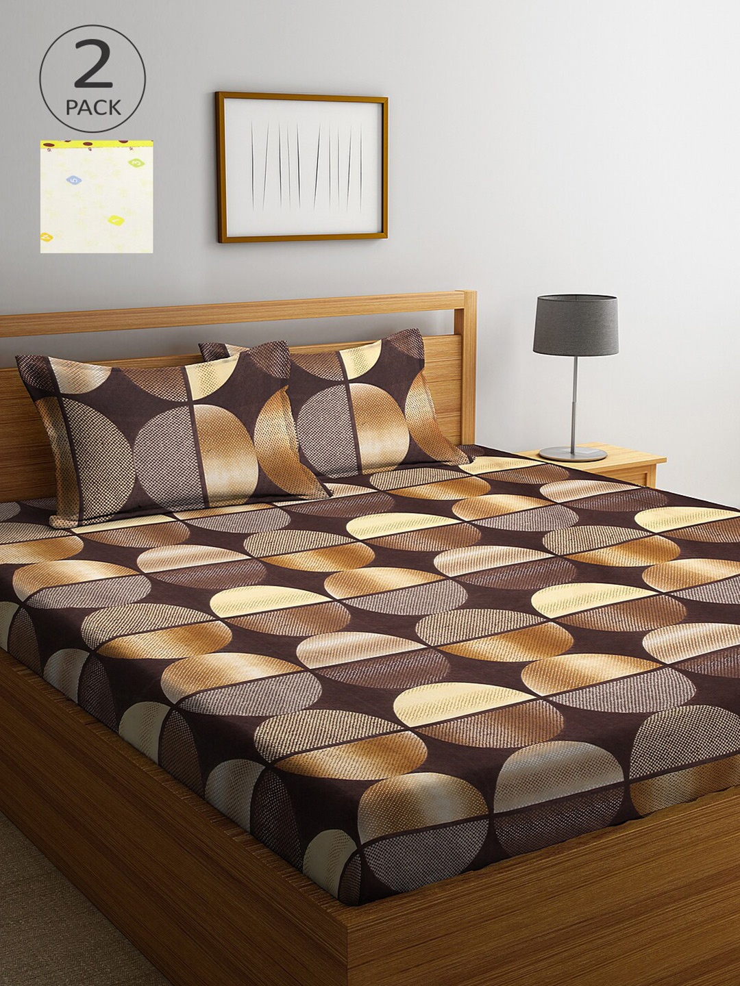 

Arrabi Pack Of 2 Printed 300 TC King 2 Bedsheets with 4 Pillow Covers, Brown
