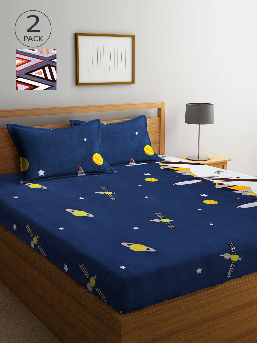 

Arrabi Set of 2 300 TC Multi Printed Cotton Double Bedsheet with Pillow Covers