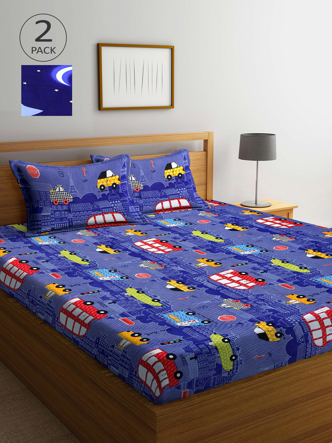 

Arrabi Pack of 2 Printed 300 TC 2 King Bedsheet with 4 Pillow Covers, Multi