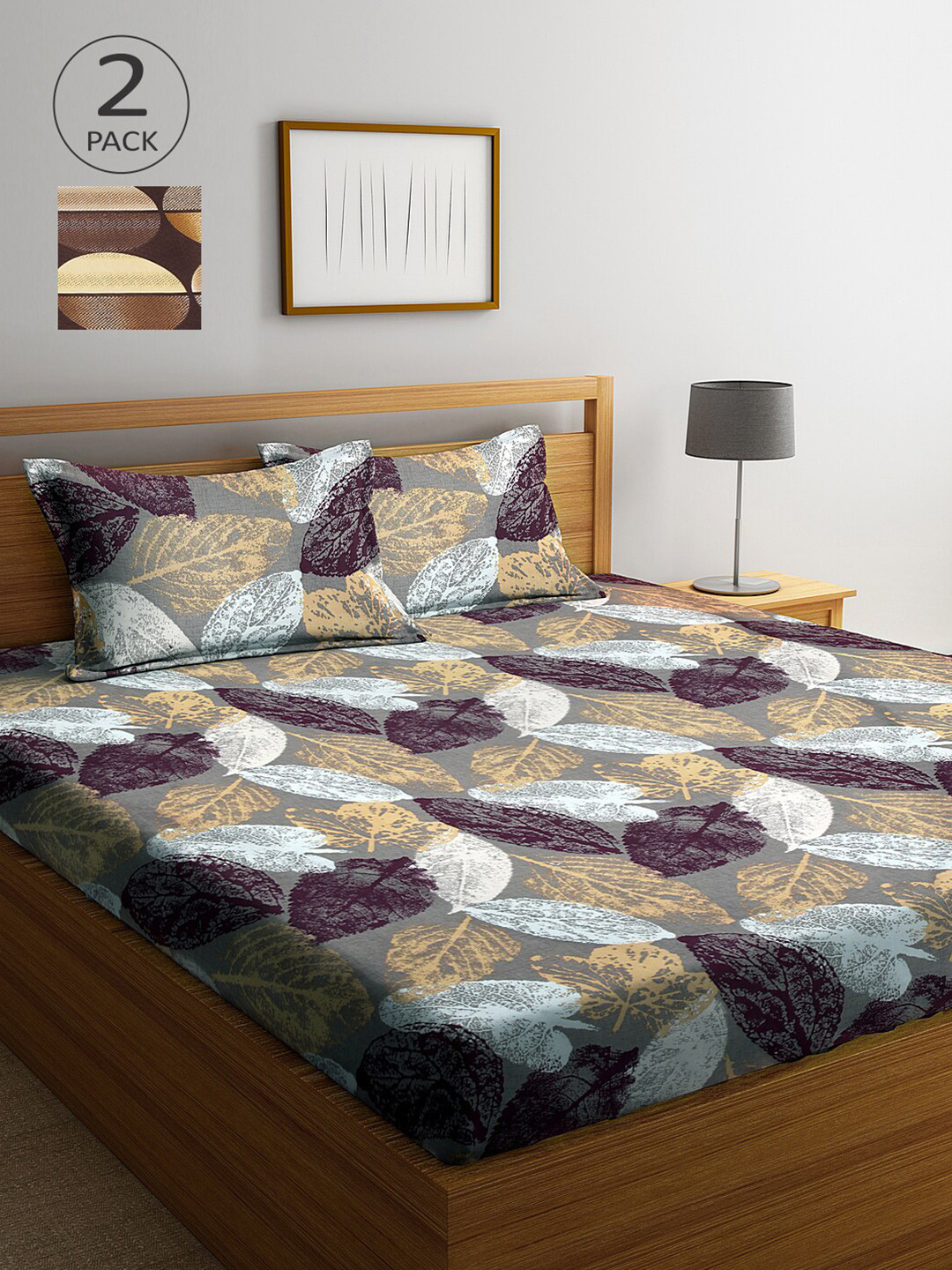 

Arrabi Brown & Grey Floral 300 TC 2 King Bedsheet with 4 Pillow Covers