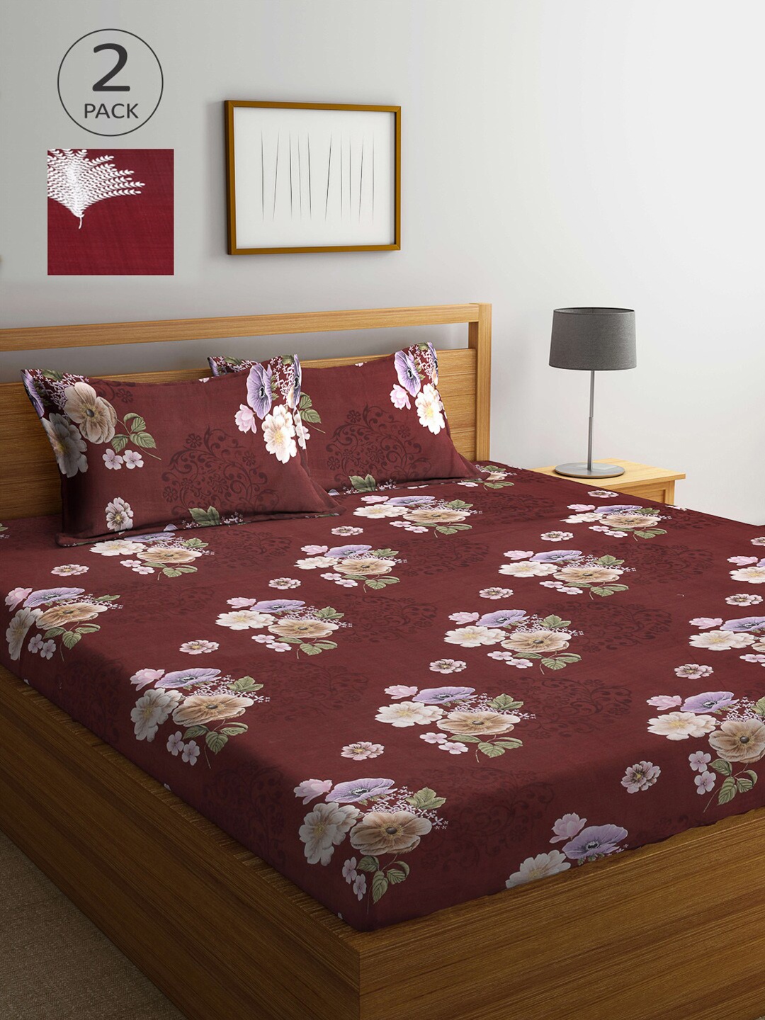 

Arrabi Multicoloured Printed 300 TC 2 King Bedsheet with 4 Pillow Covers, Multi