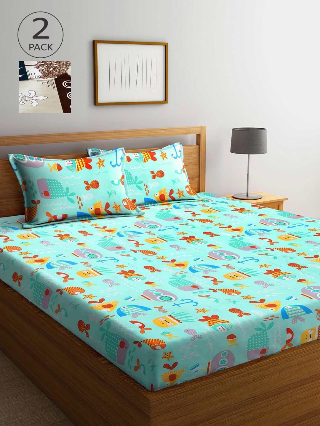 

Arrabi Pack of 2 Printed 300 TC 2 King Bedsheet with 4 Pillow Covers, Multi