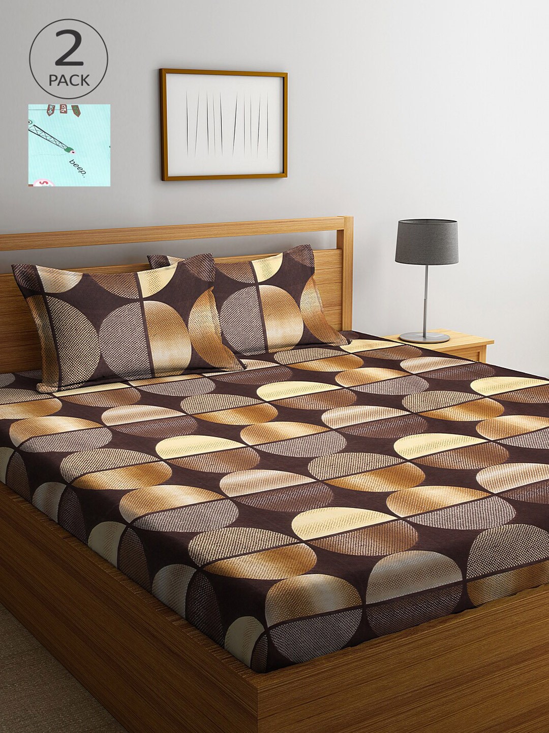 

Arrabi Multicoloured Geometric Printed 300 TC Pack Of 2 King Bedsheet With Pillow Covers, Multi