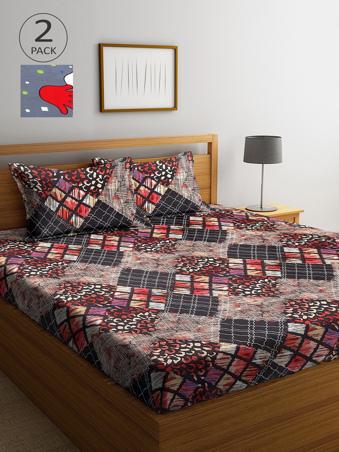 

Arrabi Multicoloured Printed 300 TC 2 King Bedsheet with 4 Pillow Covers, Multi