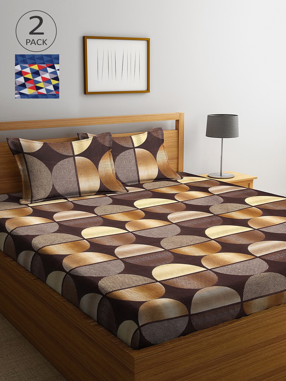 

Arrabi Pack Of 2 Printed 300 TC King 2 Bedsheets with 4 Pillow Covers, Brown