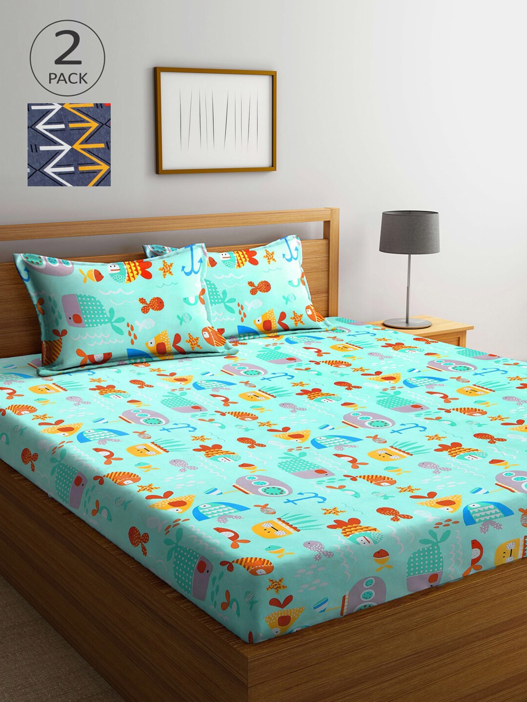 

Arrabi Set of 2 300 TC Multi Printed Cotton Double Bedsheet with Pillow Covers