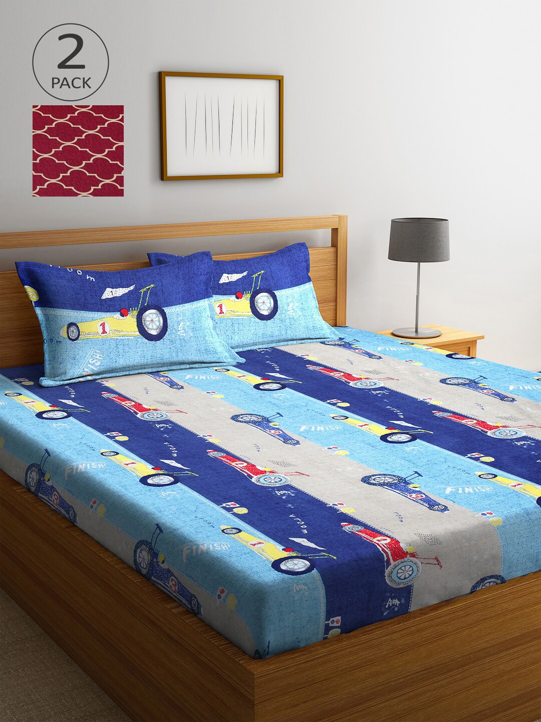 

Arrabi Pack of 2 Printed 300 TC 2 King Bedsheet with 4 Pillow Covers, Multi