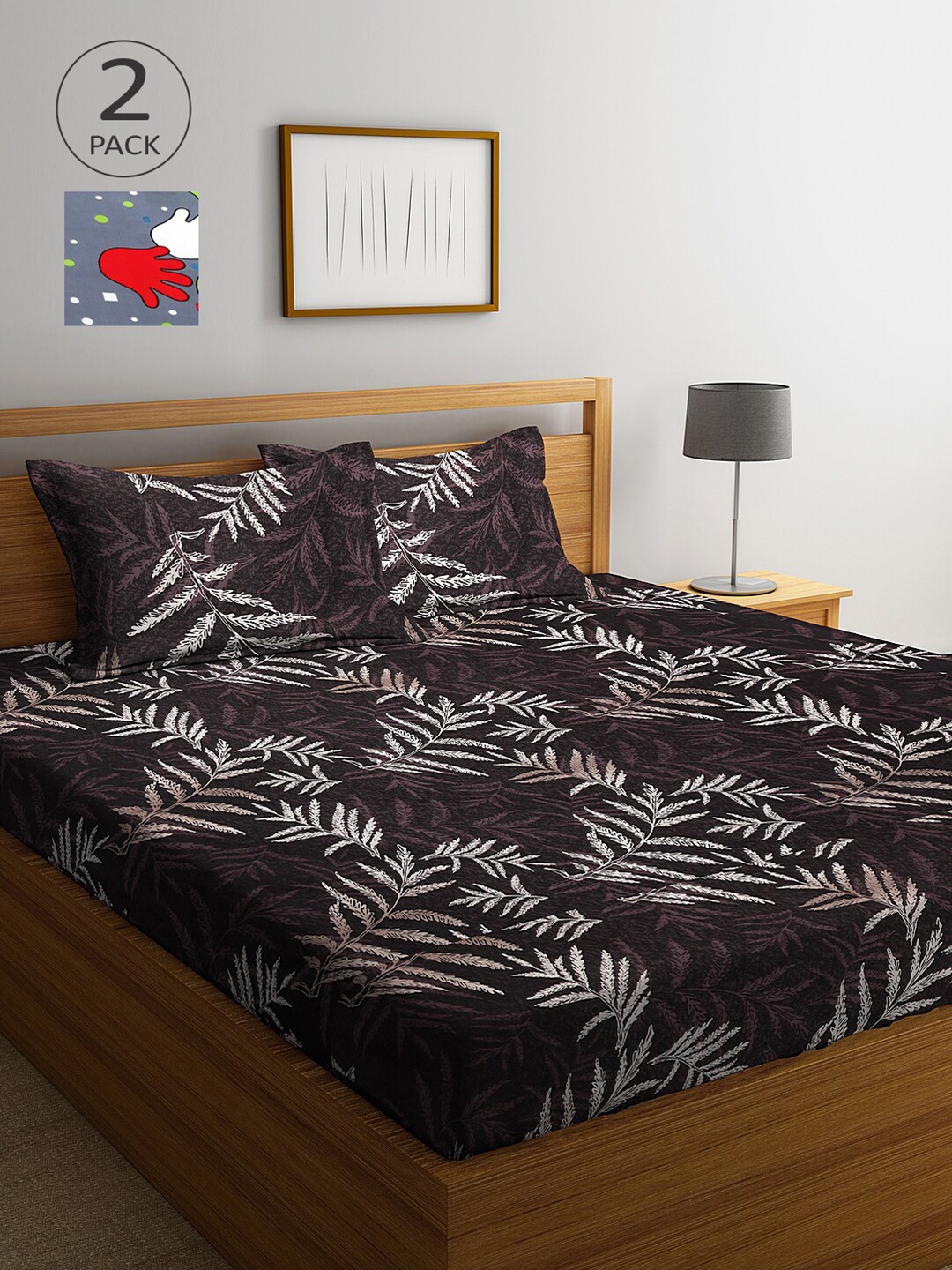 

Arrabi Pack Of 2 Grey & Green Floral 300 TC 2 King Bedsheet with 4 Pillow Covers
