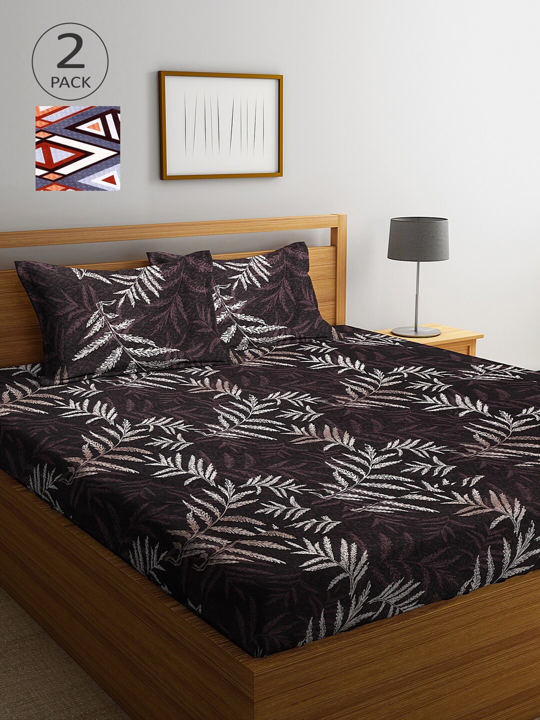 

Arrabi Pack Of 2 Printed 300 TC King 2 Bedsheets with 4 Pillow Covers, Multi