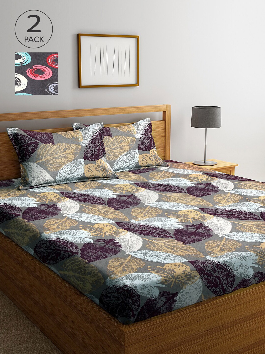 

Arrabi Set of 2 300 TC Multi Printed Cotton Double Bedsheet with Pillow Covers