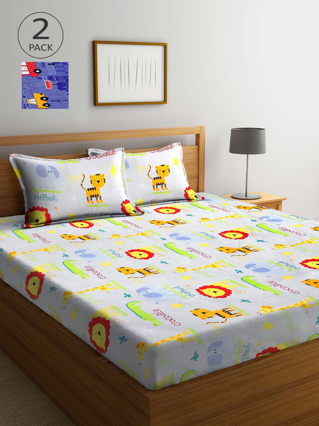 

Arrabi Pack of 2 Printed 300 TC 2 King Bedsheet with 4 Pillow Covers, Multi