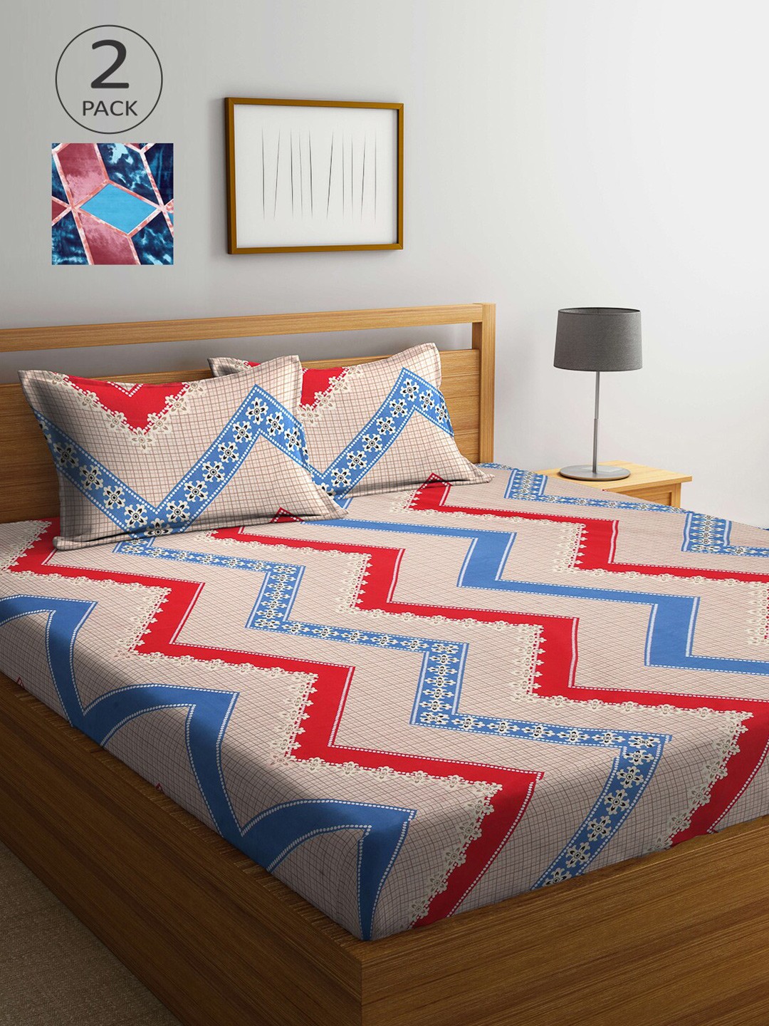 

Arrabi Pack Of 2 Printed 300 TC King 2 Bedsheets with 4 Pillow Covers, Multi