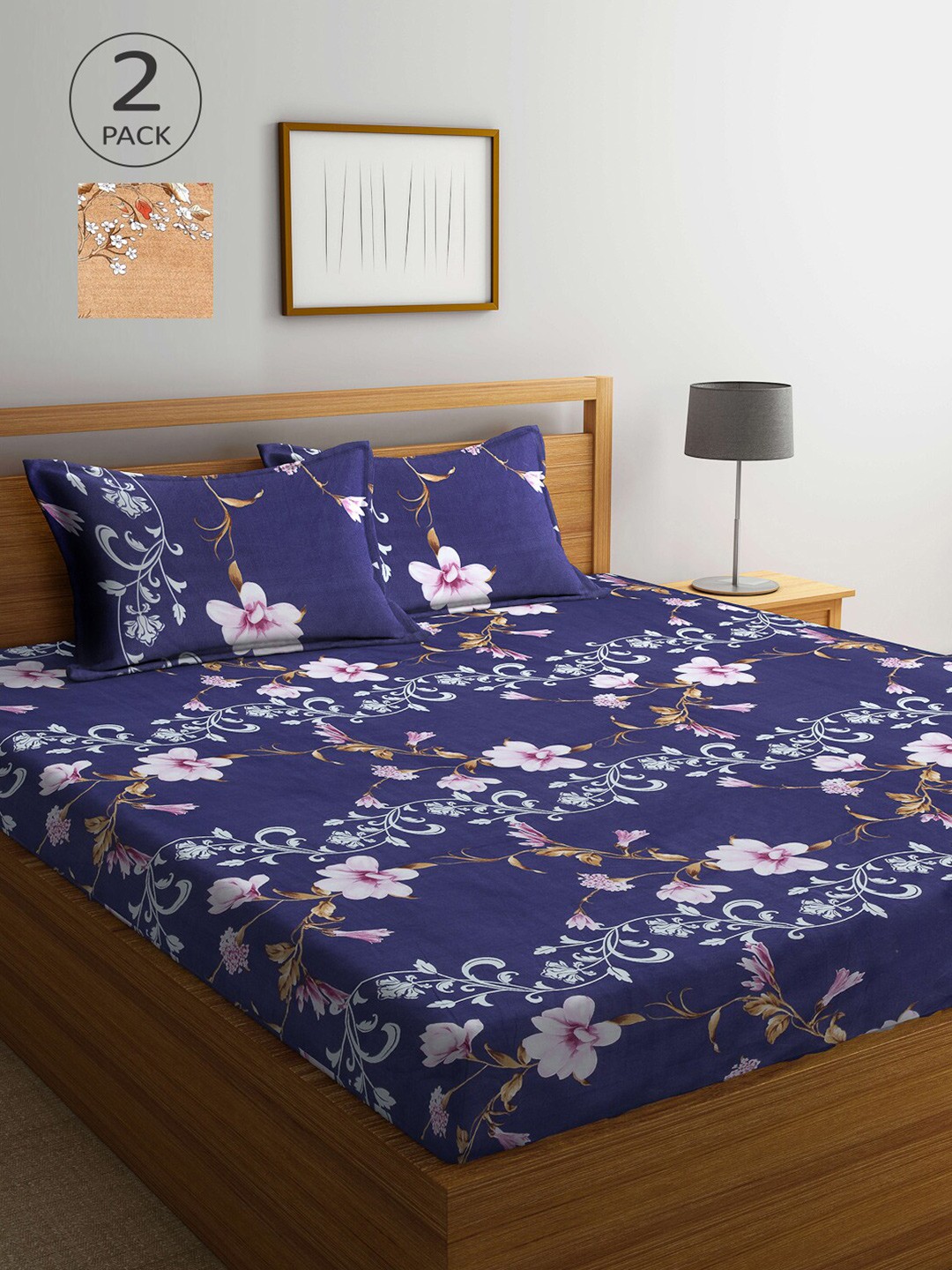 

Arrabi Set of 2 300 TC Multi Printed Cotton Double Bedsheet with Pillow Covers
