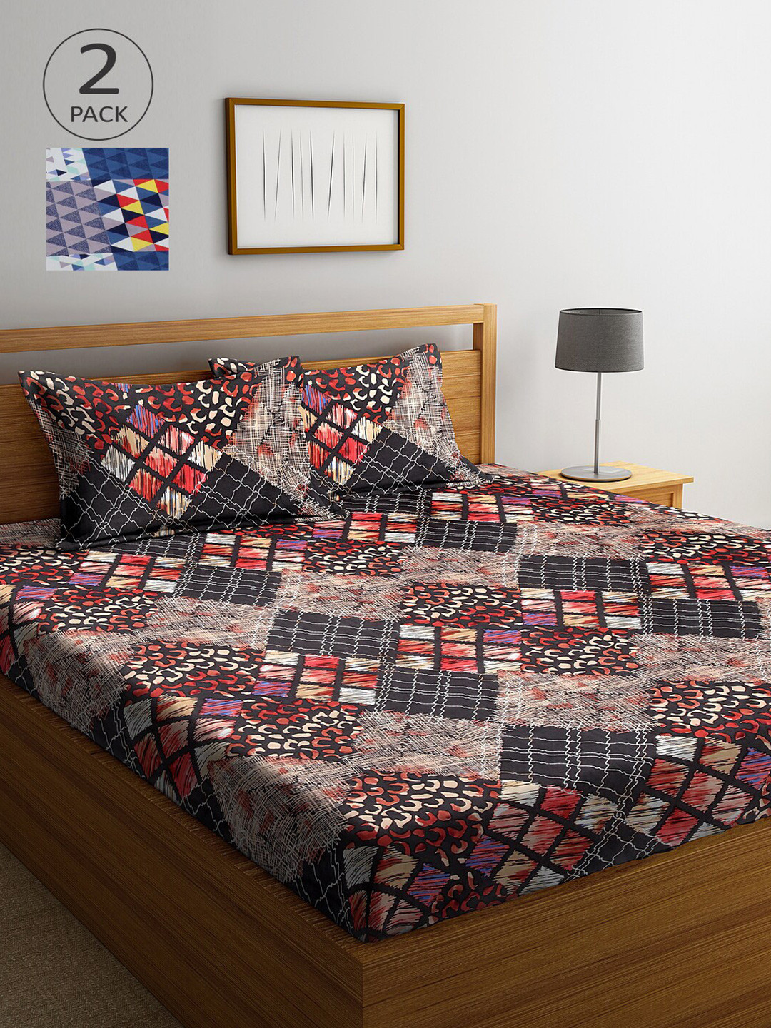 

Arrabi Multicoloured Printed 300 TC 2 King Bedsheet with 4 Pillow Covers, Multi