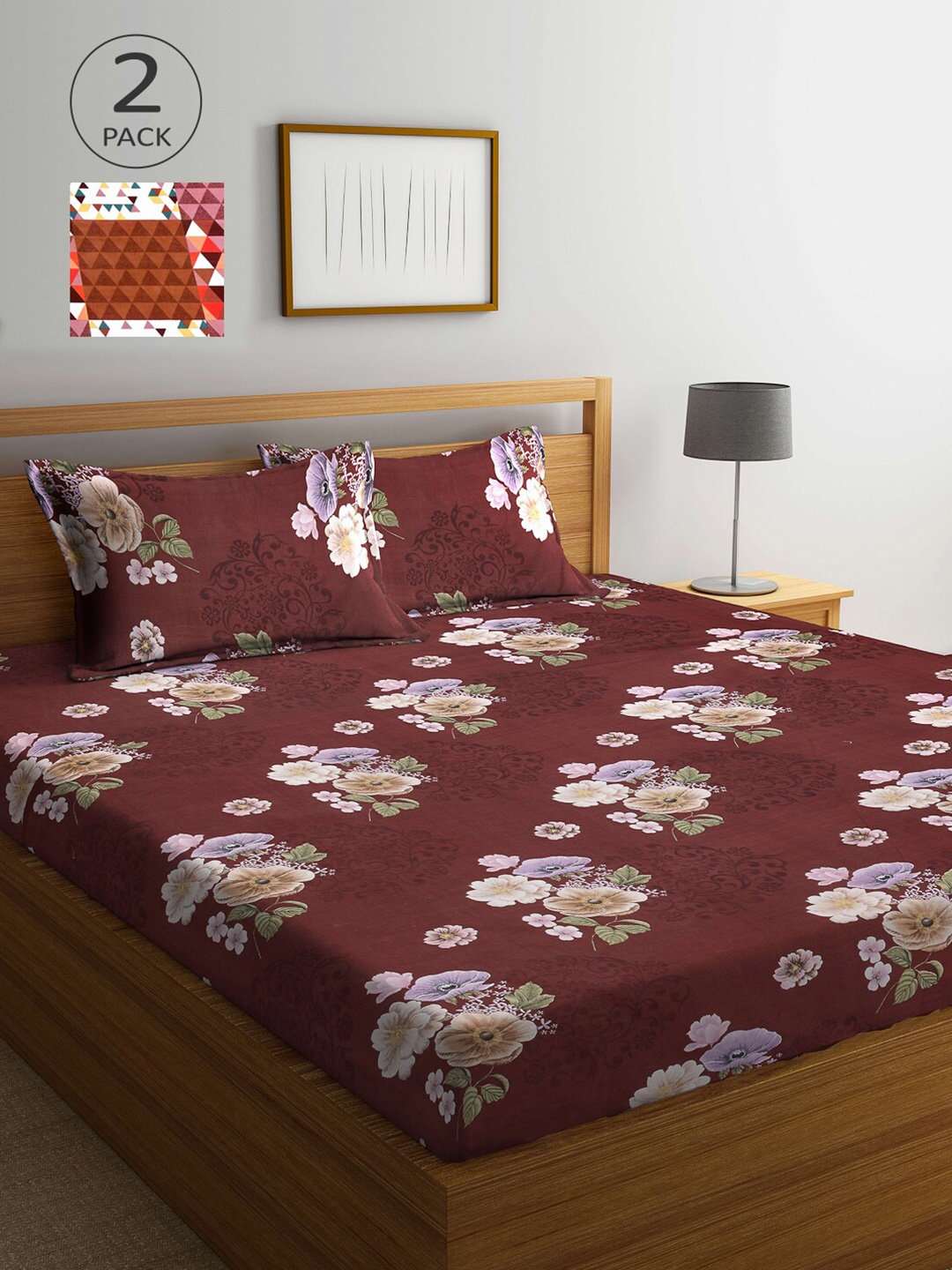 

Arrabi Brown & White Floral 300 TC 2 King Bedsheets with 4 Pillow Covers