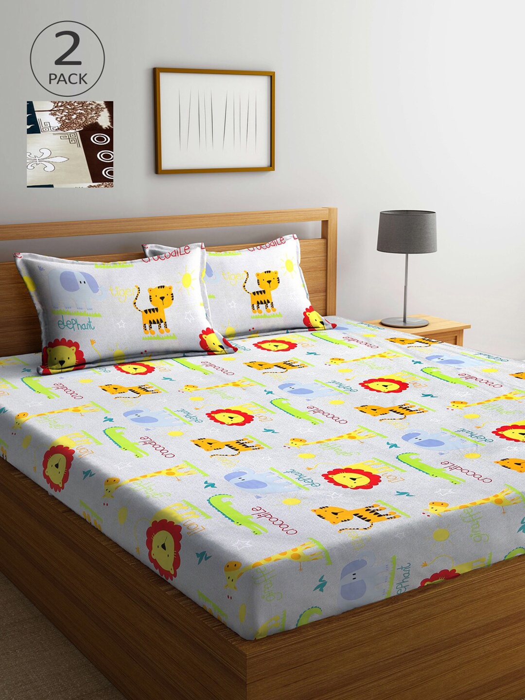 

Arrabi Set Of 2 300TC King Bedsheets with 4 Pillow Covers, White