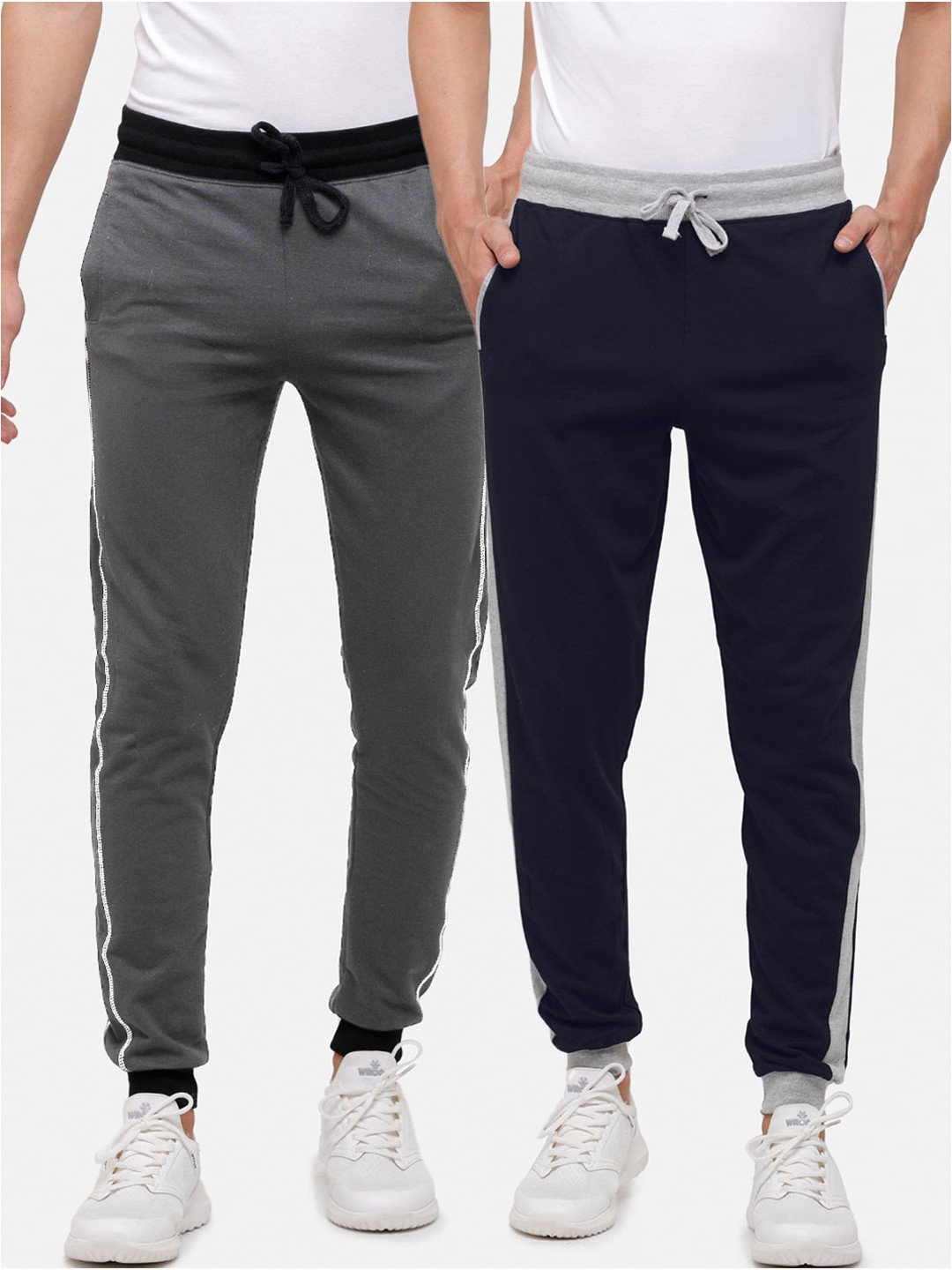 

MADSTO Men Pack Of 2 Slim-Fit Pure Cotton Joggers, Navy blue