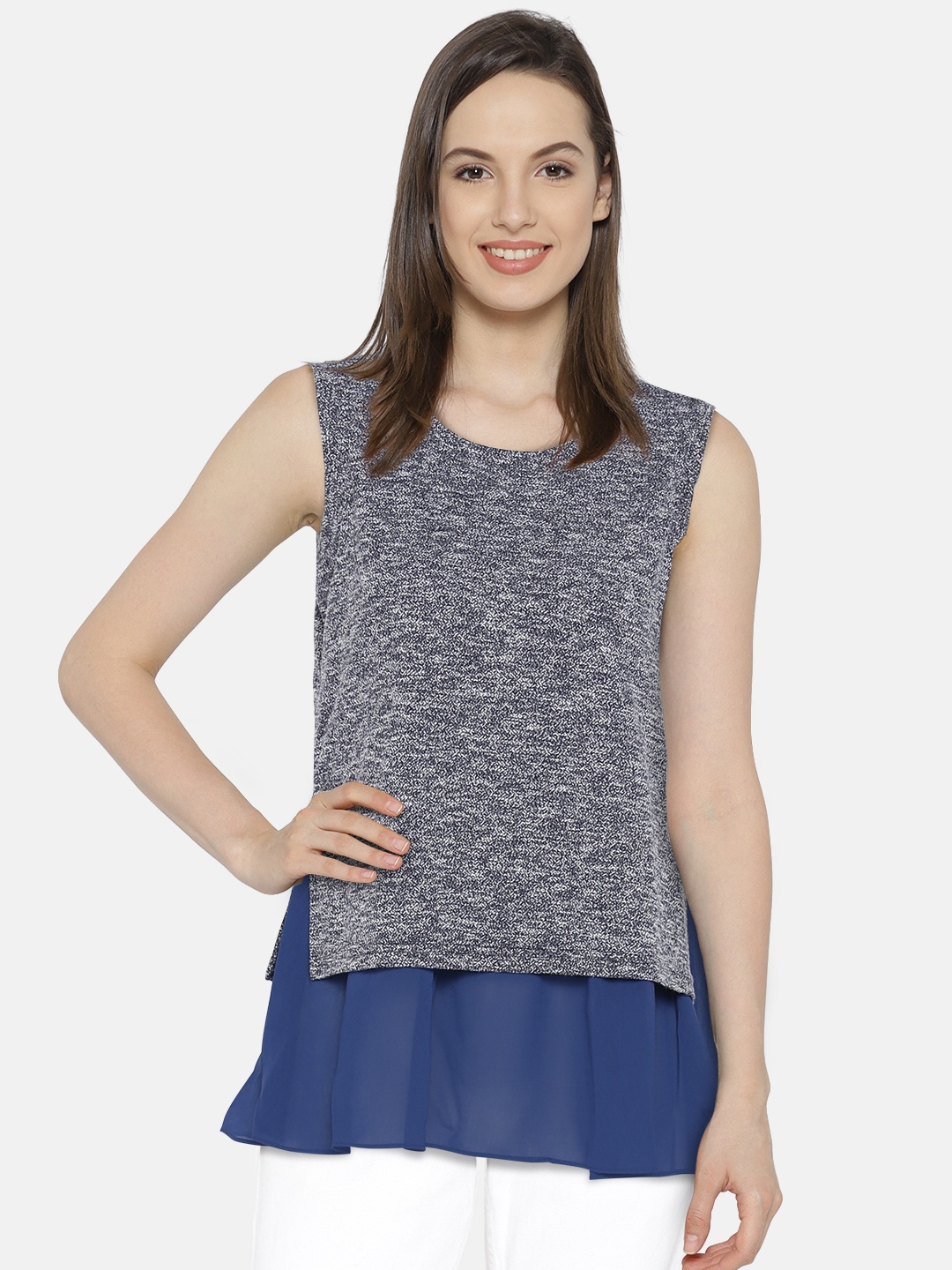 

AND Women Grey & Blue Layered Top