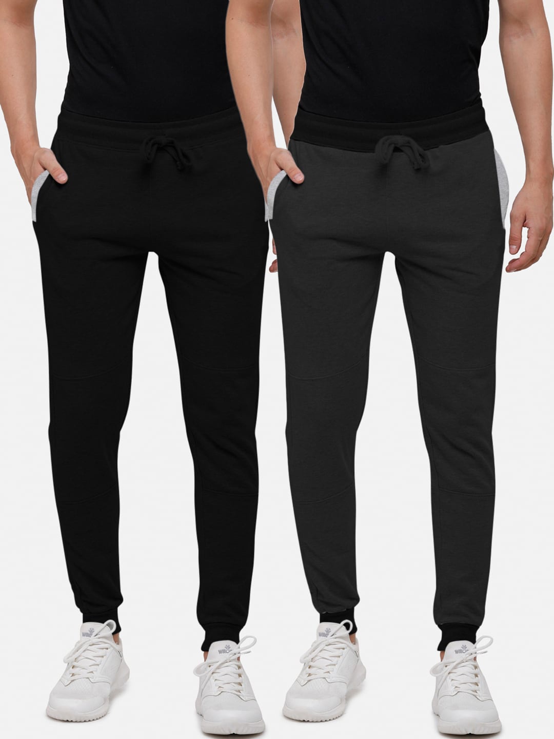 

MADSTO Men Pack Of 2 Solid Slim-Fit Pure Cotton Joggers, Black