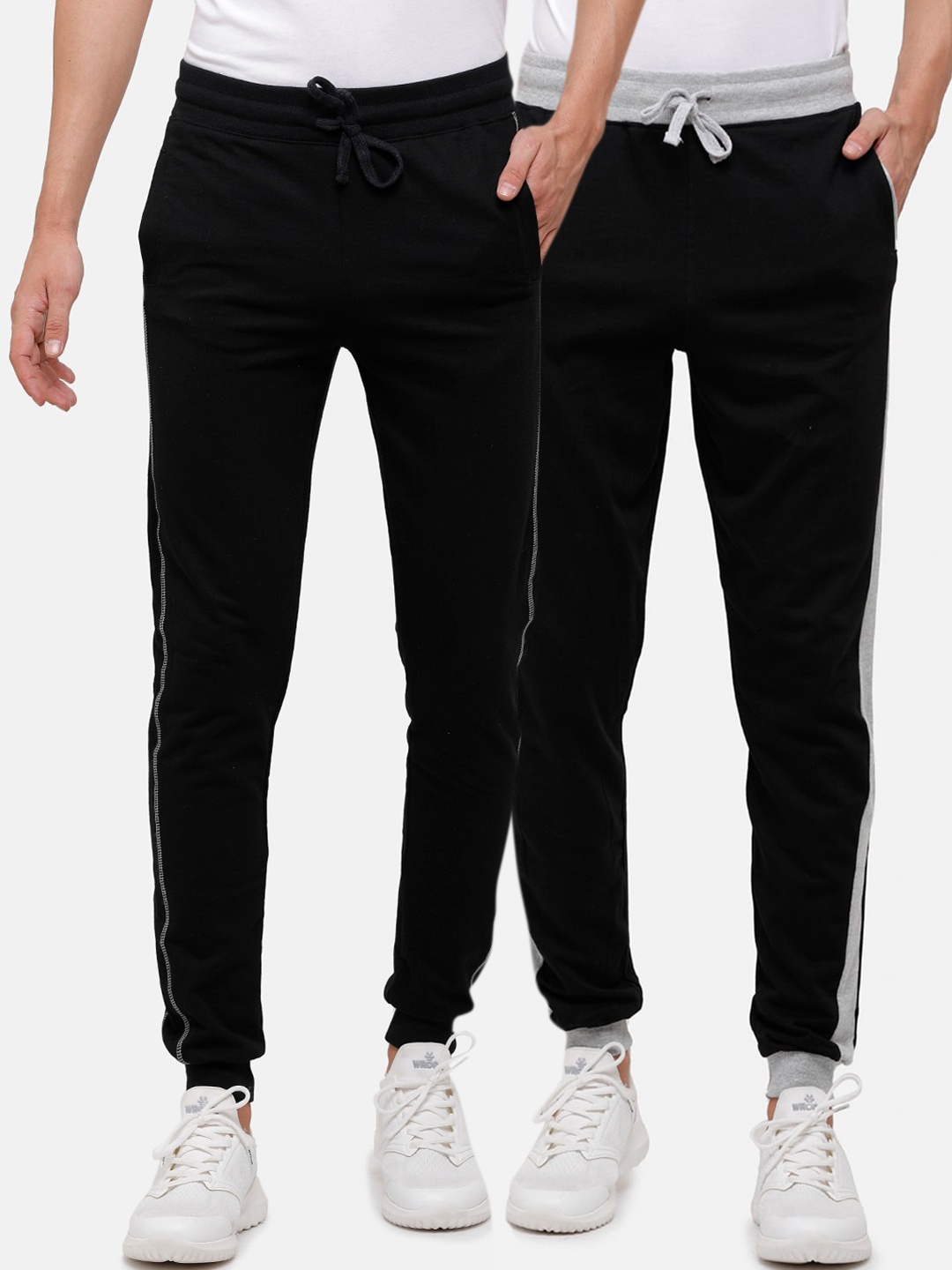 

MADSTO Men Pack Of 2 Solid Slim-Fit Pure Cotton Joggers, Black