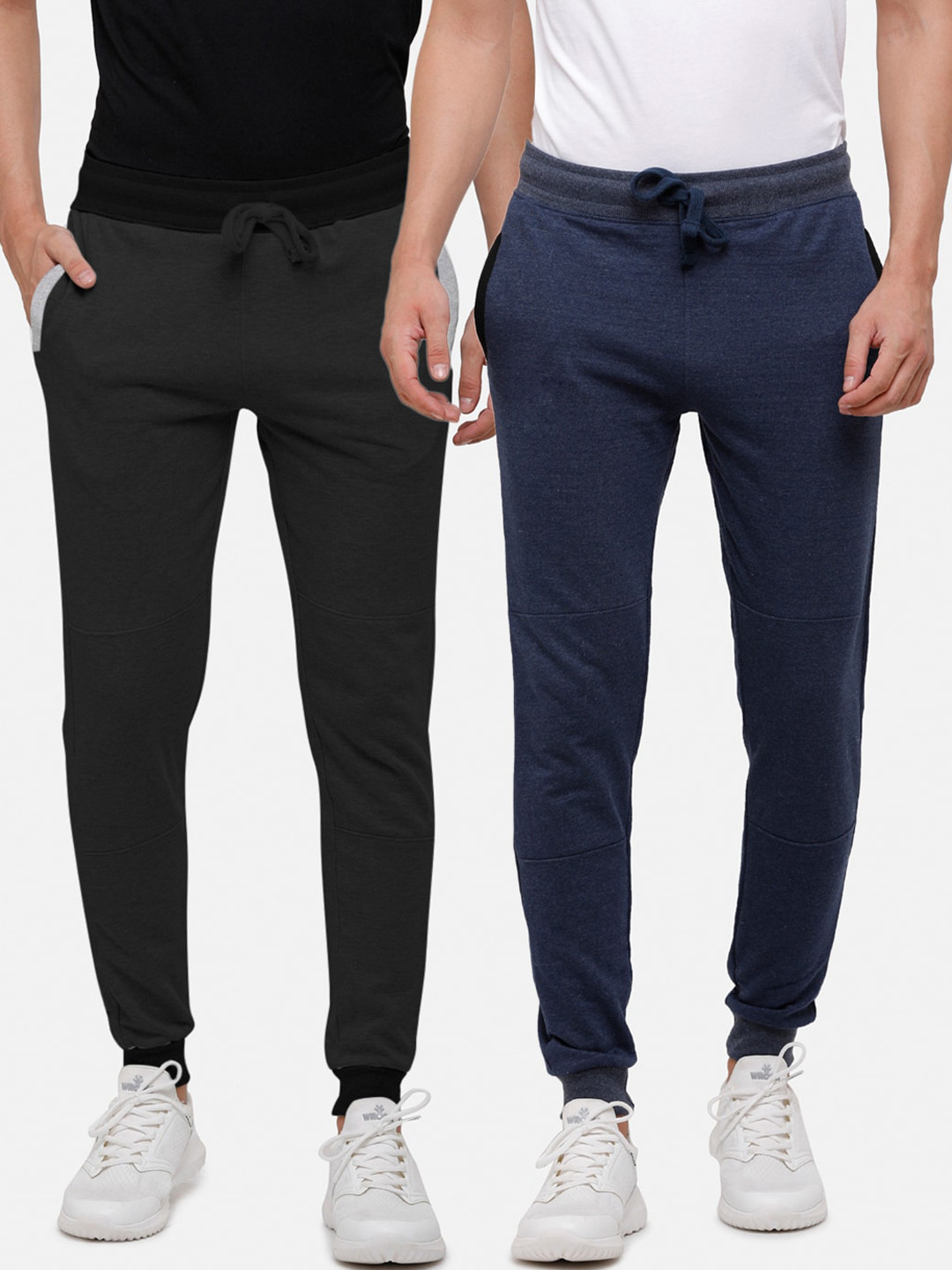 

MADSTO Men Pack Of 2 Solid Slim-Fit Pure Cotton Joggers, Charcoal